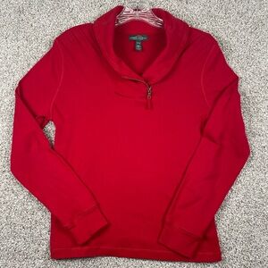 Lauren Ralph Lauren Womens Red 1/4 Zip Cowl Neck Sweater Size Medium 100% Cotton